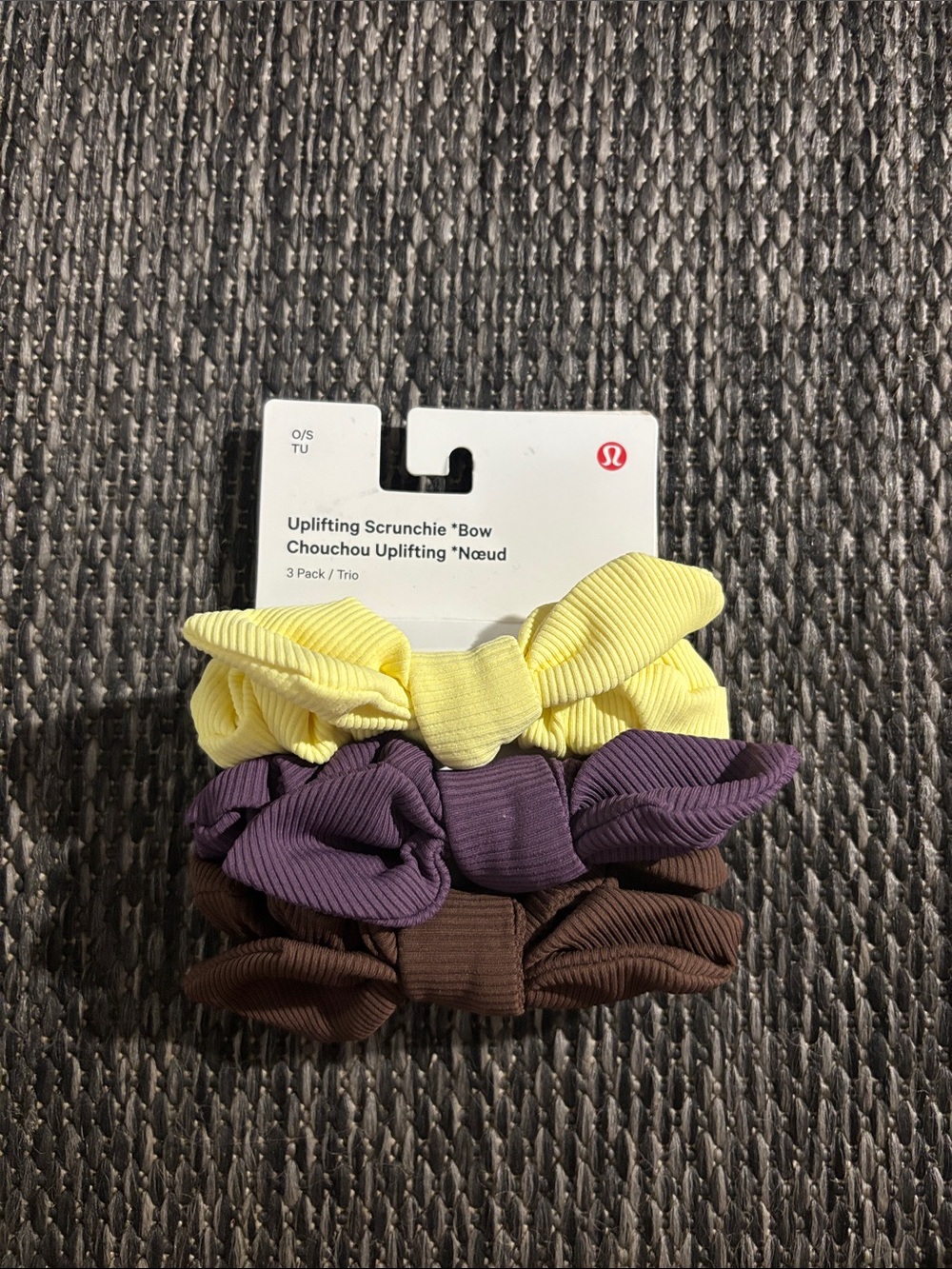 Lululemon Uplifting Scrunchies Bow *3 Pack NEW Washed Yellow Java Grape Thistle